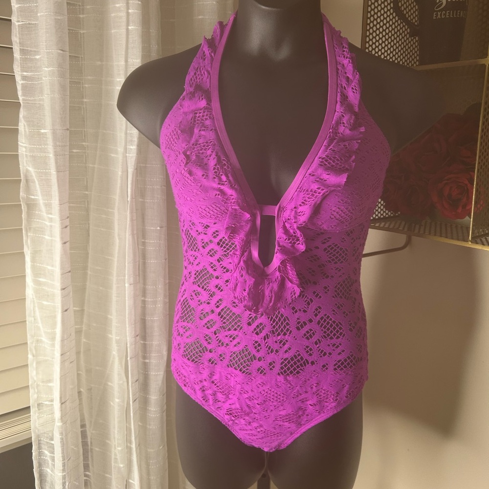 Kenneth Cole Reaction Fuchsia Lace One Piece Swimsuit